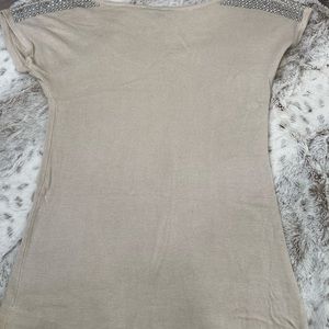 Cream cap sleeve shirt with studs on the caps, lightly worn, originally $45